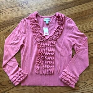 Bloomies Pink Ruffle Front Cashmere Sweater
